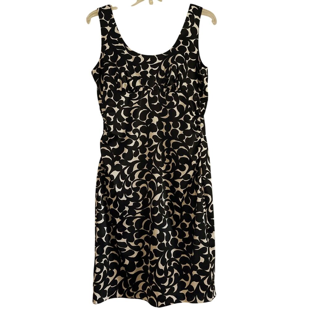 Donna Ricco Babydoll Sleeveless Dress Womens Size 8 Black Ivory Ruching Feminine